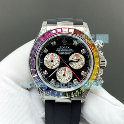 FH Factory Super Clone Rolex Rainbow Daytona Gain Weight 4131 Black Dial Oysterflex Watch 